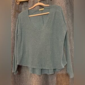 Bordeaux, Anthropologie Long Sleeve V-Neck Top - blue